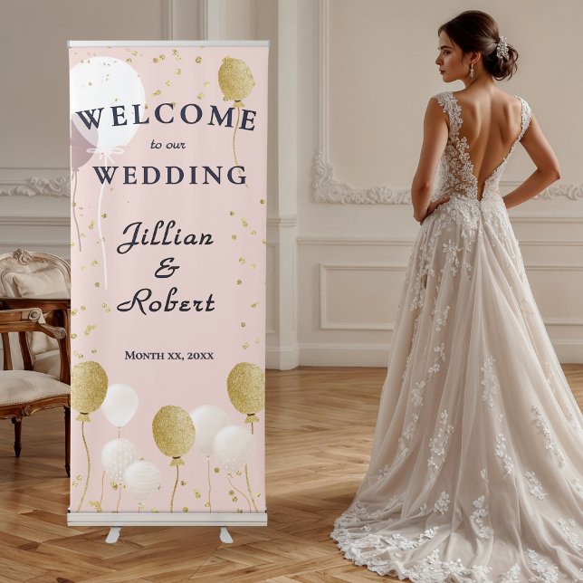 Wedding Banner Blush Pink and Gold (Wedding Banner Blush Pink and Gold Retractable Banner)