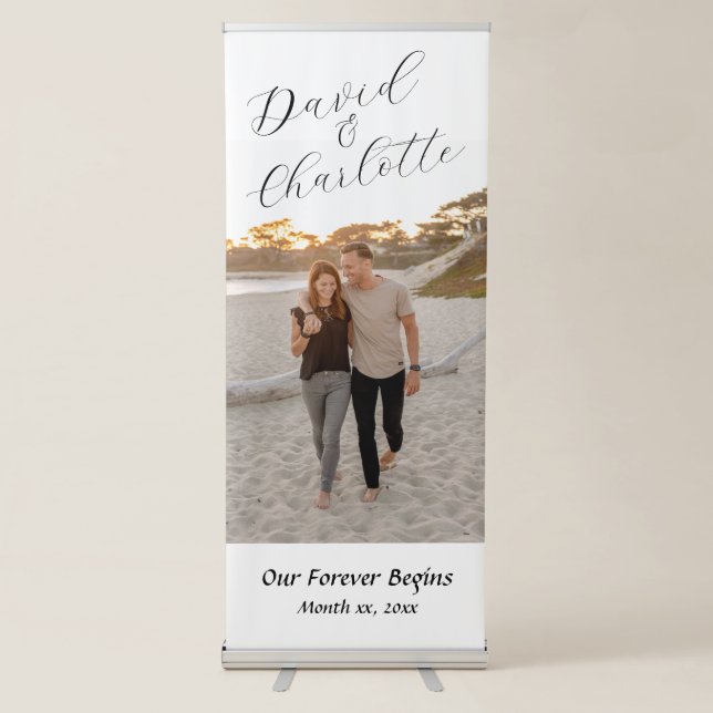 Wedding Banner, Couple's Photo With Names Retractable Banner (Front)