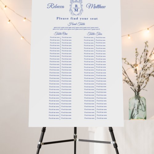 Wedding Banqueting Seating Chart Blue Crest  Foam Board