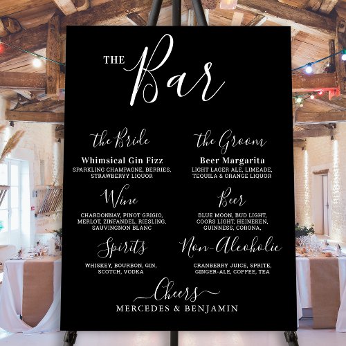 Wedding Bar Black Personalized Modern Drinks Menu Foam Board