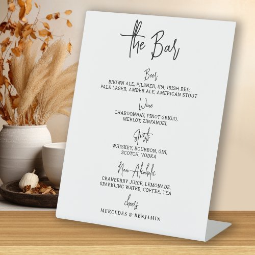 Wedding Bar Drink Menu Personalized Calligraphy  Pedestal Sign