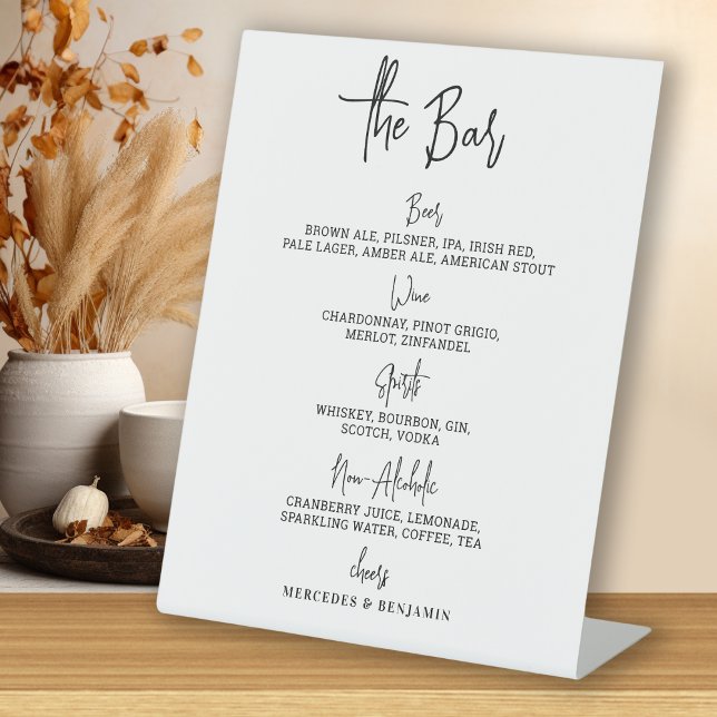Wedding Bar Drink Menu Personalized Calligraphy  Pedestal Sign (Creator Uploaded)