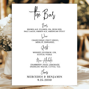 Wedding Bar Drink Menu Personalized Calligraphy Poster