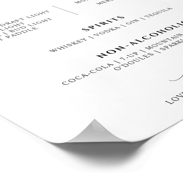 Wedding Bar Drinks Menu Elegant Signature Drinks Poster