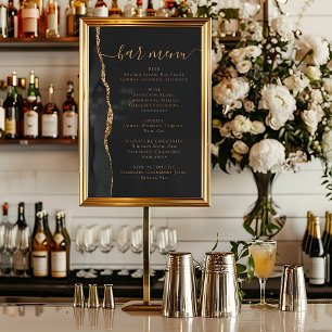 Wedding Bar Menu Black Gold Agate Dark Poster