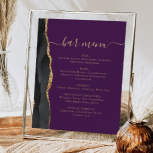 Wedding Bar Menu Black Gold Agate Purple Poster