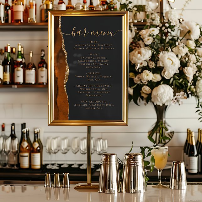 Wedding Bar Menu Burnt Orange Gold Agate Dark Poster (Creator Uploaded)