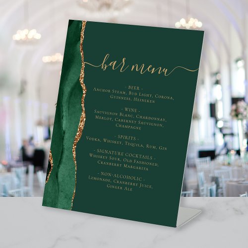 Wedding Bar Menu Emerald Green Agate Pedestal Sign