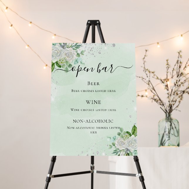 Wedding bar menu floral eucalyptus green foam board (In Situ (Stand))