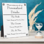 Wedding Bar Menu Plaque<br><div class="desc">Name some drinks after the happy couple. Customize this plaque for your wedding, shower, rehearsal party, etc. Easel on back for standing.</div>