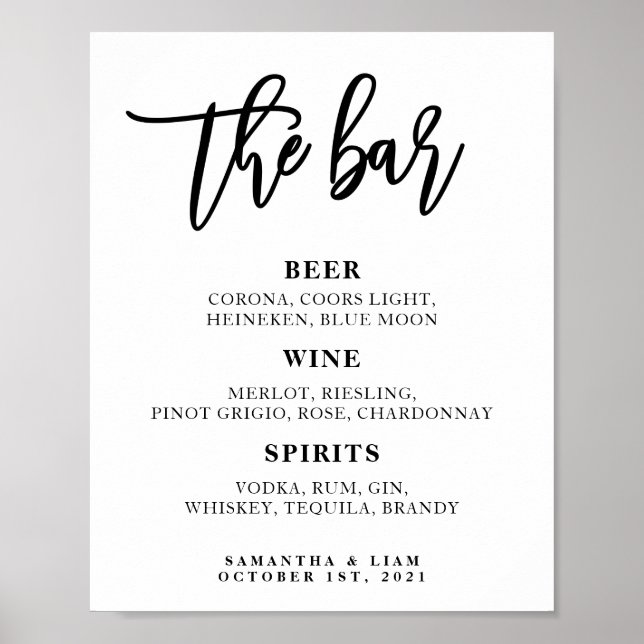 Wedding Bar Menu Sign (Front)