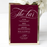 Wedding Bar Menu Sign Chic Burgundy Marsala<br><div class="desc">Wedding Bar Menu Sign Chic Burgundy Marsala</div>