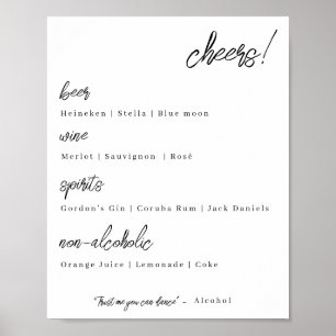 Wedding bar menu - simply elegance poster