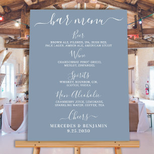 Wedding Bar Personalized Dusty Blue Drink Menu Foam Board