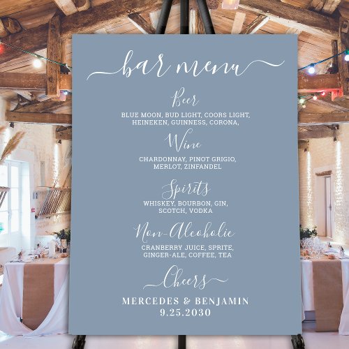 Wedding Bar Personalized Dusty Blue Drink Menu  Foam Board