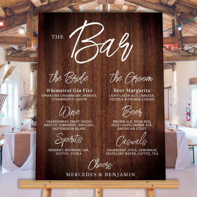 Wedding Bar Personalized Rustic Wood Drinks Menu Foam Board (Creator Uploaded)