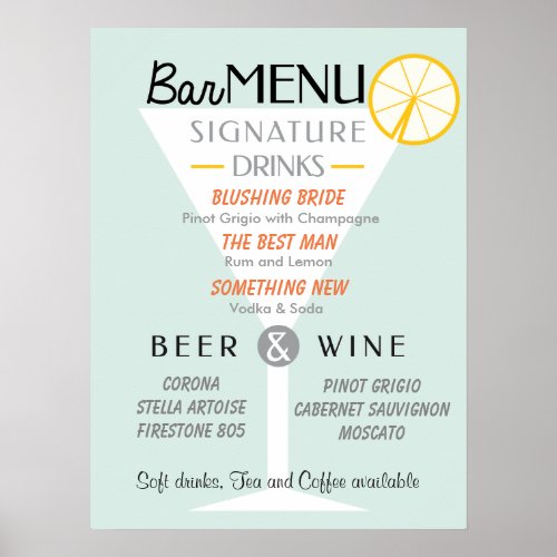 Wedding Bar sign Cocktail signature Drink Poster