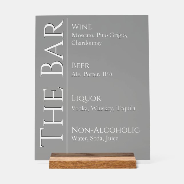 Wedding Bar Sign - Custom Acrylic Drink Display (Front)