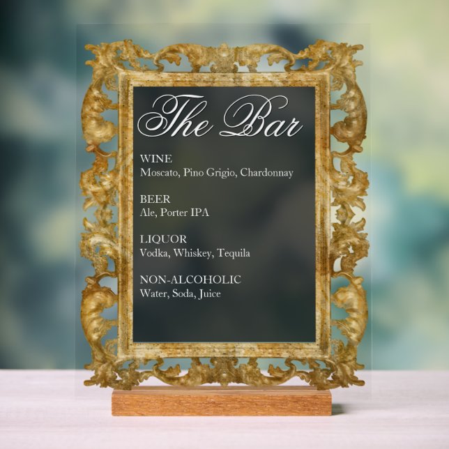 Wedding Bar Sign - Gold Frame Acrylic Display (Neutral)