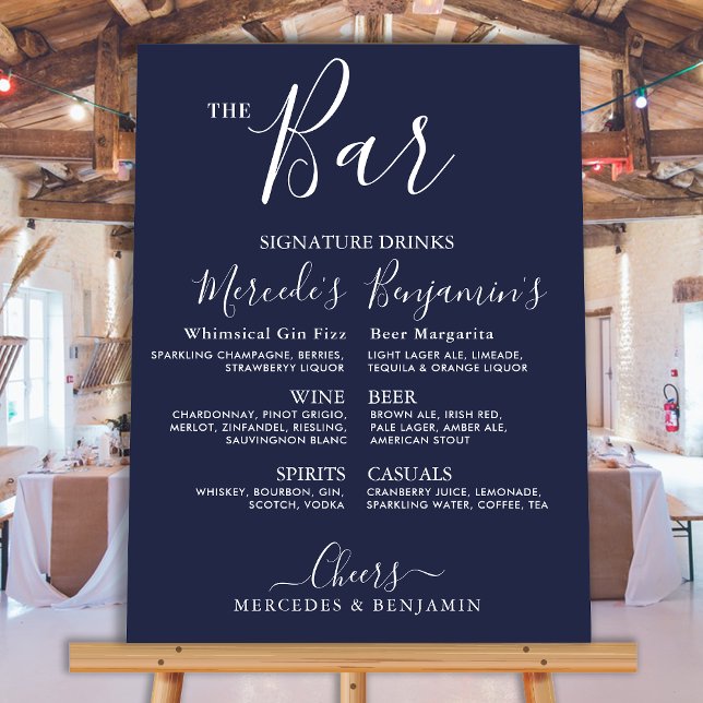 Wedding Bar Signature Drinks Menu Custom Navy Blue Foam Board (Creator Uploaded)