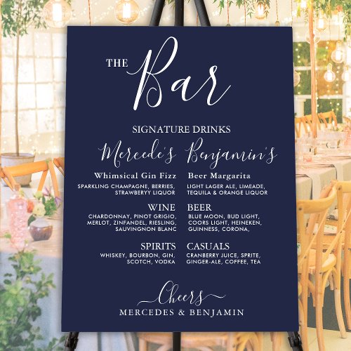 Wedding Bar Signature Drinks Menu Custom Navy Blue Foam Board