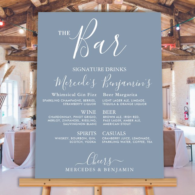 Wedding Bar Signature Drinks Menu Dusty Blue Foam Board (Creator Uploaded)