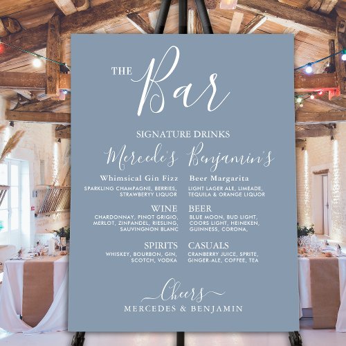 Wedding Bar Signature Drinks Menu Dusty Blue Foam Board