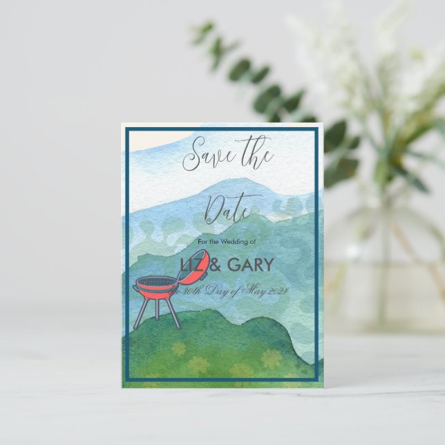 Wedding Barbecue Watercolor-  Save the Date   Postcard (Standing Front)