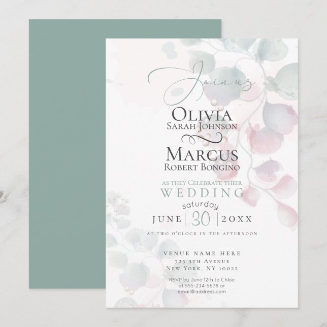 Wedding | Barely There Watercolor Eucalyptus Invitation (Front/Back)