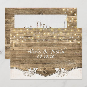 wedding barn wood and lights invitation