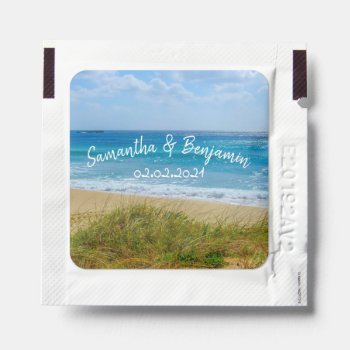Wedding Beach And Sea Personalized Names And Date Hand Sanitizer Packet by stdjura at Zazzle