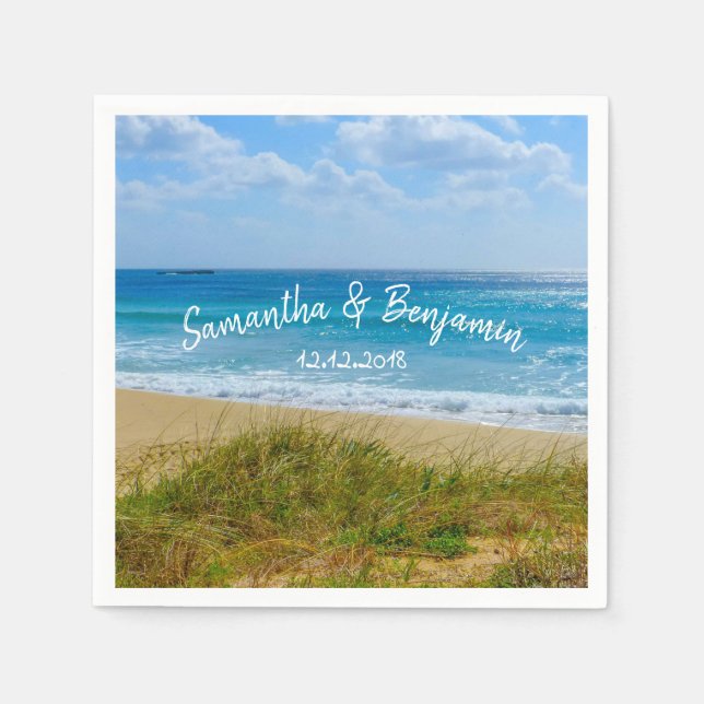 Wedding Beach Bride and Groom Personalized Names Napkins (Front)