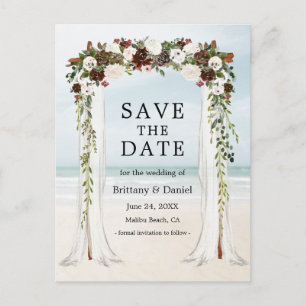 Wedding Beach Canopy Watercolor Boho Floral Announcement Postcard