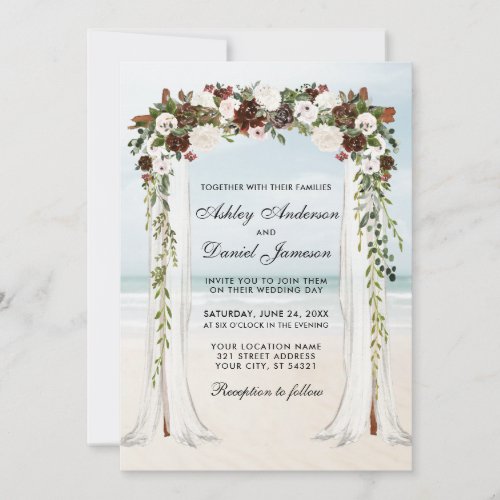 Wedding Beach Canopy Watercolor Boho Floral Invitation