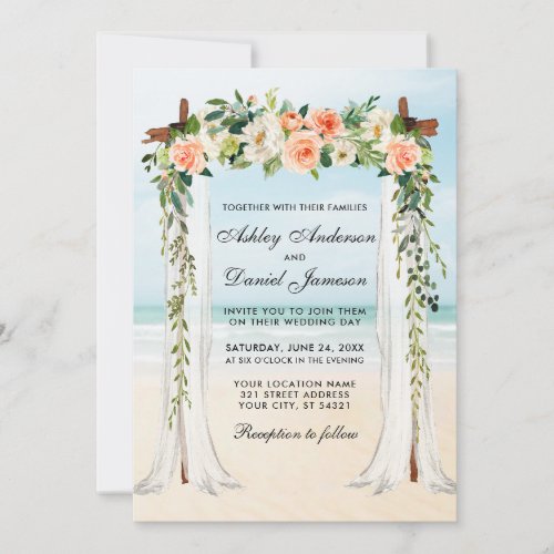 Wedding Beach Canopy Watercolor Coral Floral