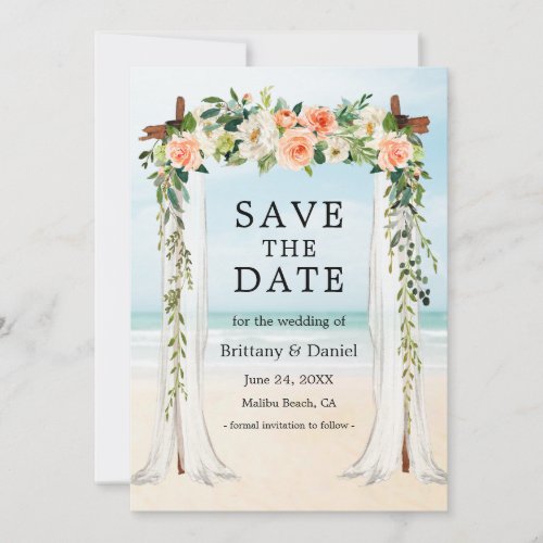 Wedding Beach Canopy Watercolor Coral White Floral Save The Date