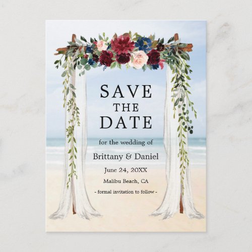 Wedding Beach Canopy Watercolor Floral Announcement Postcard