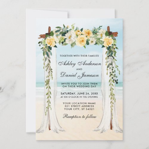 Wedding Beach Canopy Watercolor Floral Yellow Gold