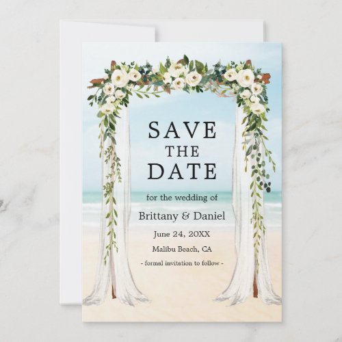 Wedding Beach Canopy Watercolor Green White Floral Save The Date