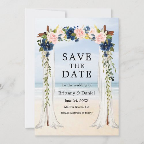 Wedding Beach Canopy Watercolor Pink Blue Floral Save The Date