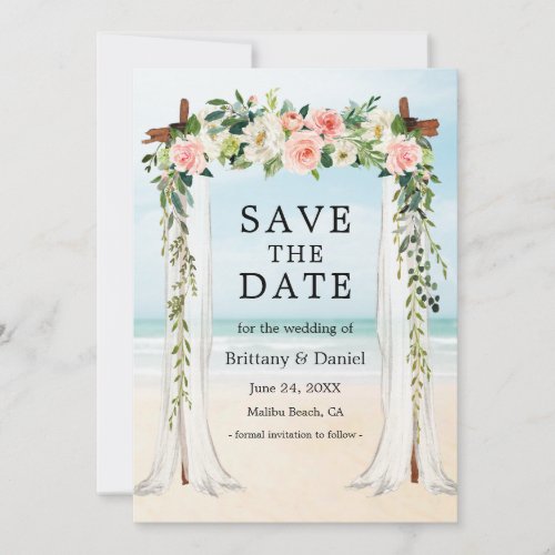 Wedding Beach Canopy Watercolor Pink White Floral Save The Date