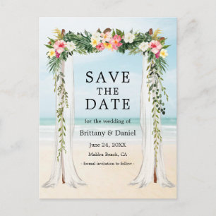 Wedding Beach Canopy Watercolor Tropical Floral Announcement Postcard