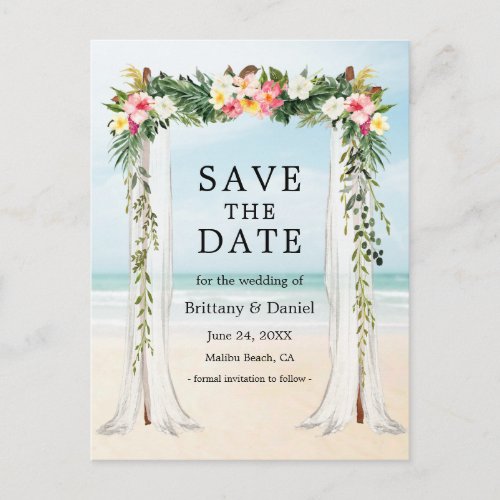 Wedding Beach Canopy Watercolor Tropical Floral Announcement Postcard
