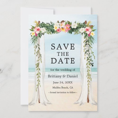 Wedding Beach Canopy Watercolor Tropical Floral Save The Date