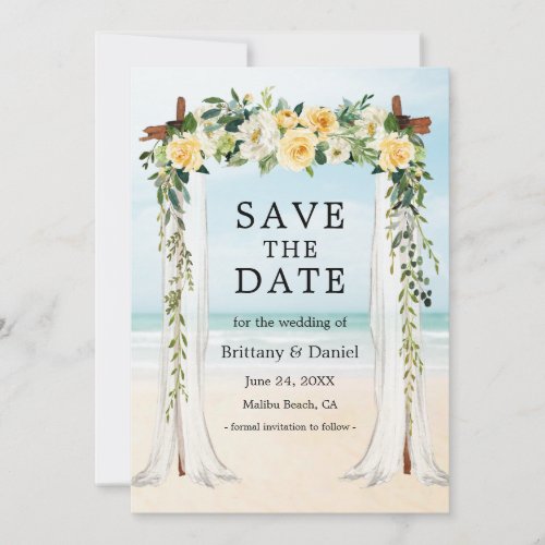 Wedding Beach Canopy Watercolor Yellow Floral Save The Date