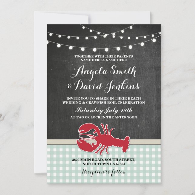 Wedding Beach Chalk Crawfish Boil Lobster Invite (Front)