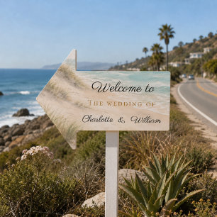 Wedding beach coastal guest welcome arrow sign