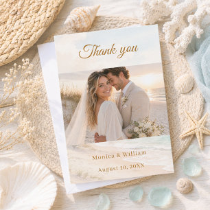 Wedding beach coastal summer photo thank you card