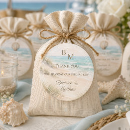 Wedding beach coastal thank you favor classic round sticker