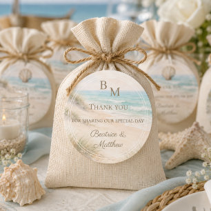 Wedding beach coastal thank you favor classic round sticker
